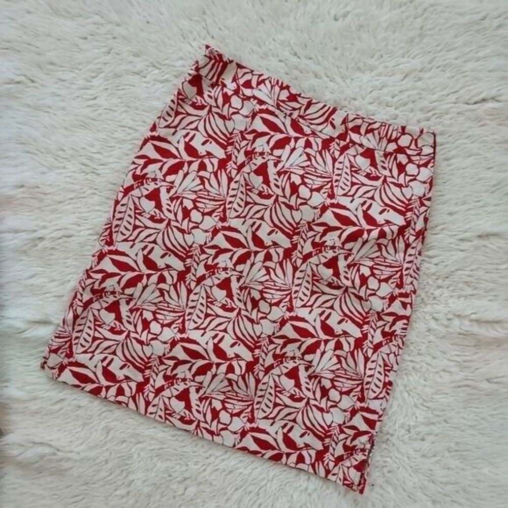 Gap Factory Jr. Size 1 Pencil‎ Skirt Red Ivory Jungle Leaf Print Juniors